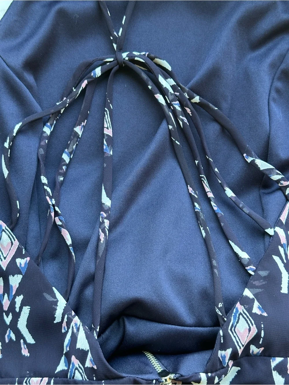 Charlotte Russe Small Navy Coastal Cowgirl Sundress w/Pink White Geometric Print - Picture 4 of 5